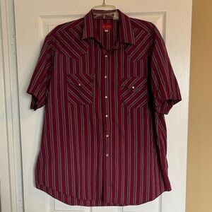 Ely Plains men’s red striped short sleeve pearl snap shirt size XL